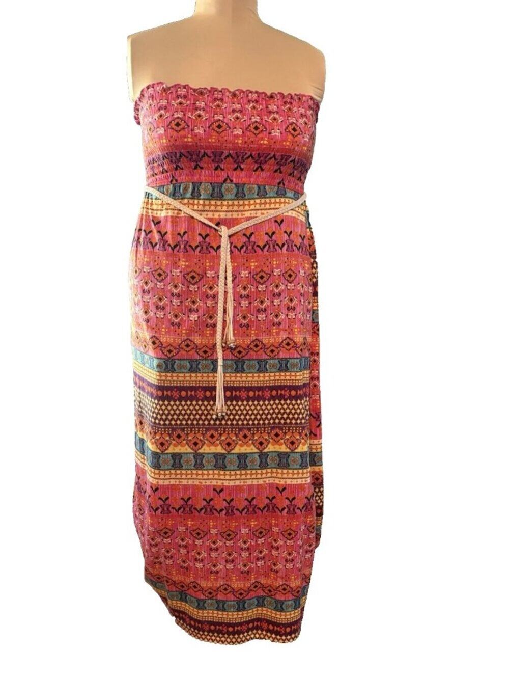 No Boundaries Maxi Dress Women's Junior's L (11-13) Multi Color Strapless Tube